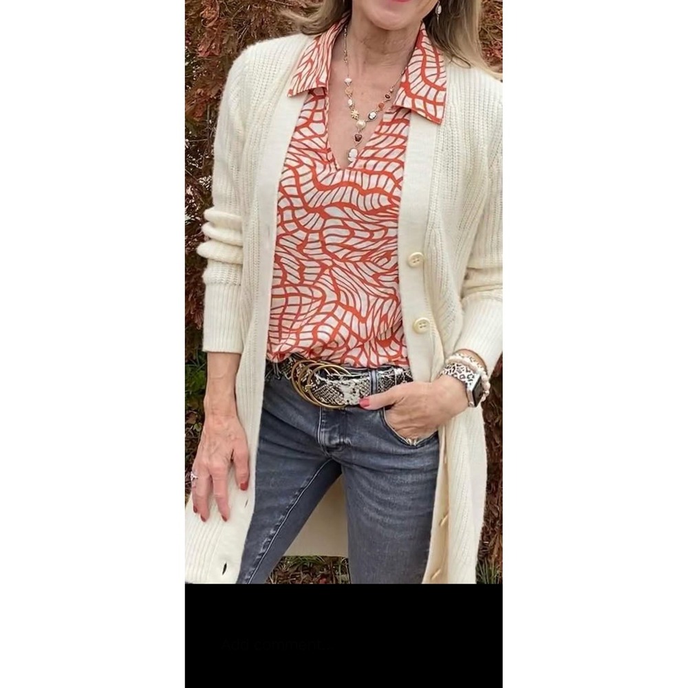 Cabi TWIRL TOP 4183 Size M Red Rust Orange Ivory Sleeveless Shirt - Picture 3 of 10